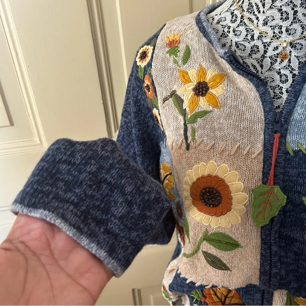 Vintage Tiara Autumn Zipper Cardigan SZ M - Picture 2 of 9